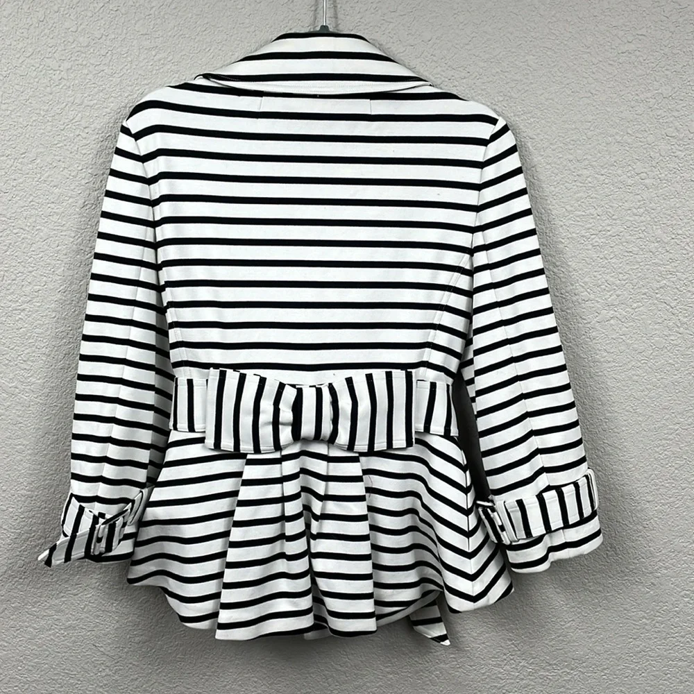 Kate Spade Nautical Striped Bow Jacket Crop Double Breasted Black White Sz M
